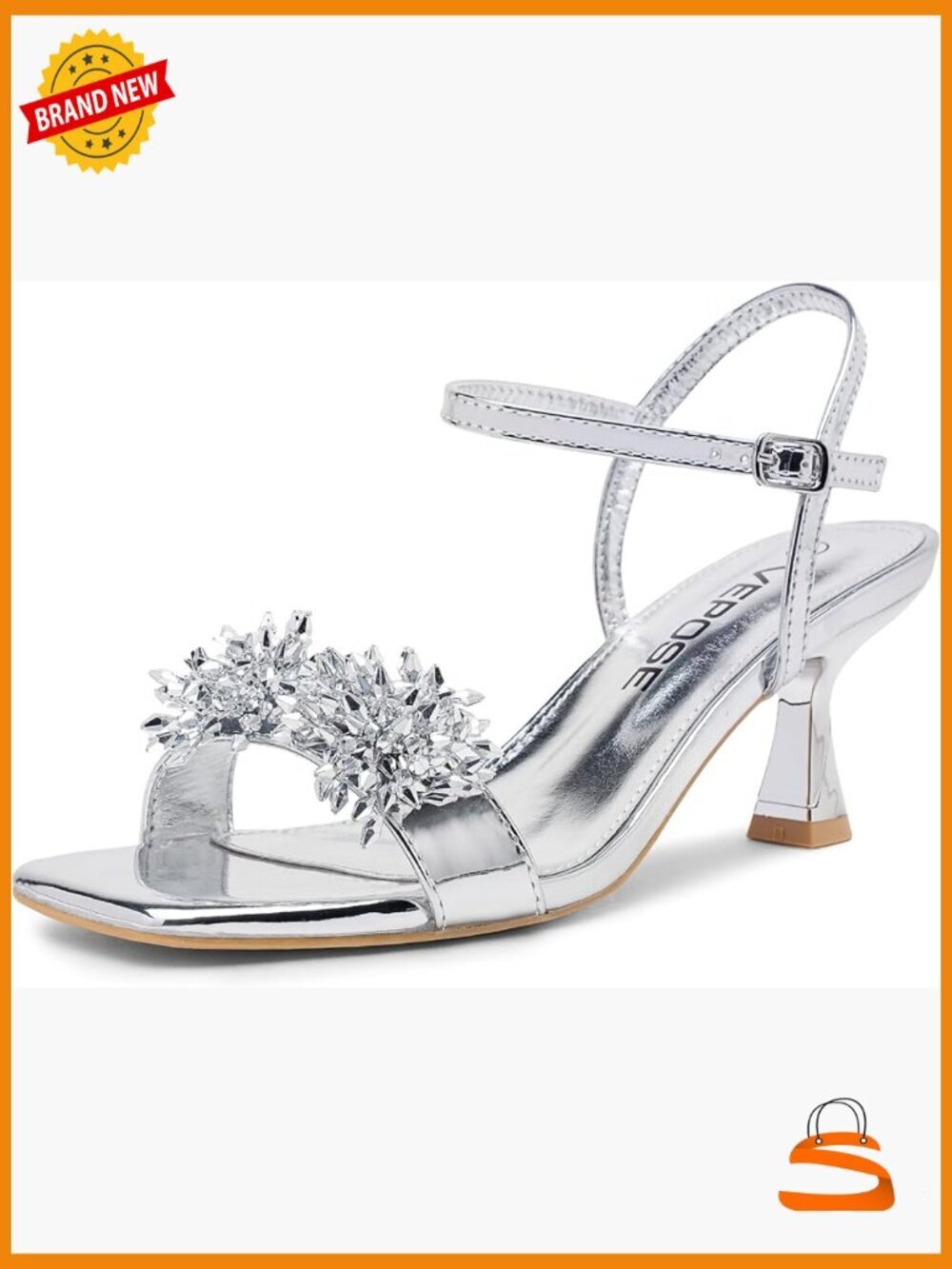 Women's Kitten Heels Rhinestone Cluster Ankle Strap Sandals